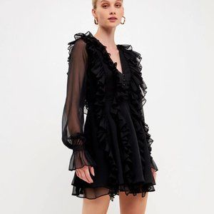 Endless Rose Chiffon Long Sleeve Ruffle Mini Dress SZ M